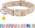 Faygarsle Floral Girl Dog Collar, Cotton Fabric with Daisies Pattern, Pink and Yellow Summer Spring Design for Small Medium Large Dogs S