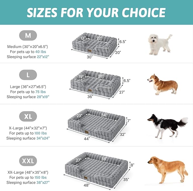Orthopedic Dog Bed for Medium Small Size Dog, Soft and Warm Faux Fur Sofa for Pet Up to 40 lbs, Foam Bolster Anti-Slip Couch with Washable Removable Cover, M 30x20x6.5 inch, Grey