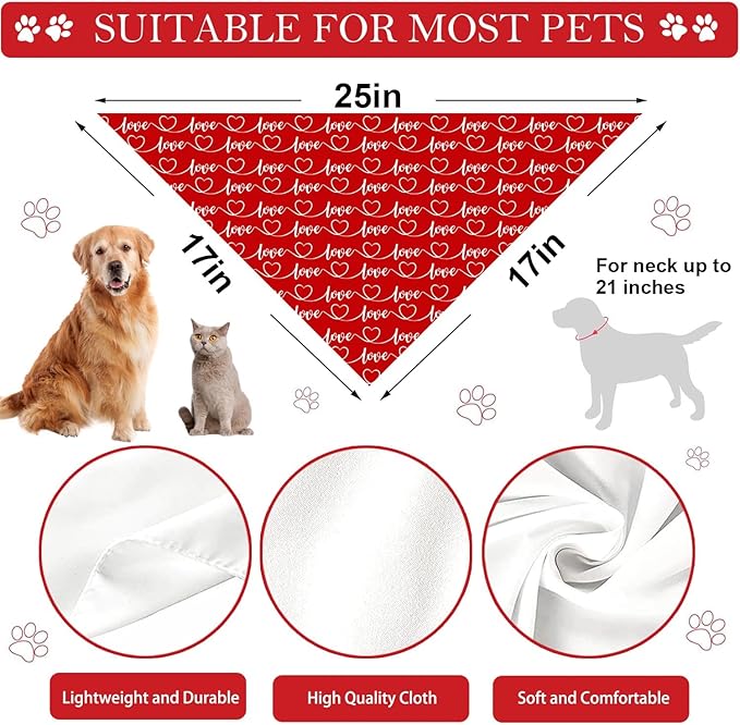 Heart Dog Bandanas 2 Pack, Mother’s Day Dog Bandanas, Triangle Reversible Love Pet Scarf for Boy and Girl, Premium Durable Fabric, Holiday Bandana for Small and Medium Dogs