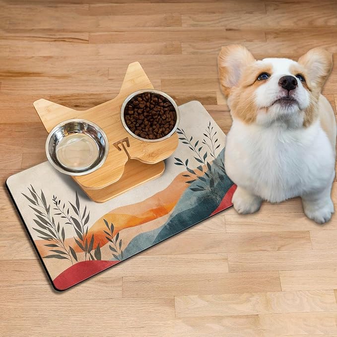 Absorbent Pet Dog Bowl Mat for Food and Water, Pet Cat Food Feeding Mat with Non Slip Rubber Backing, Dog Food Mats for Floors Waterproof, 16"x24"