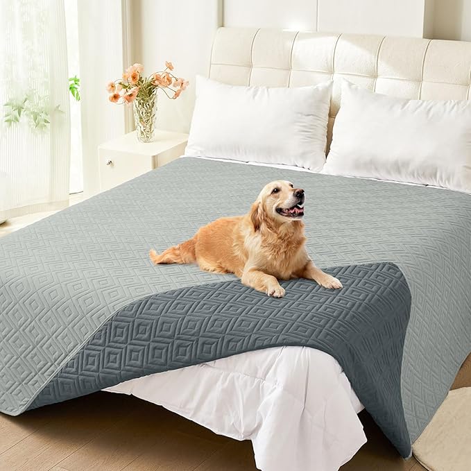 hyha Waterproof Dog Blanket, Soft Pet Bed Blankets, Waterproof Sofa Couch Cover for Dogs Washable, Reversible Pet Couch Covers for Sofa Furniture (82x102 Inch, Grey/Dark Grey)
