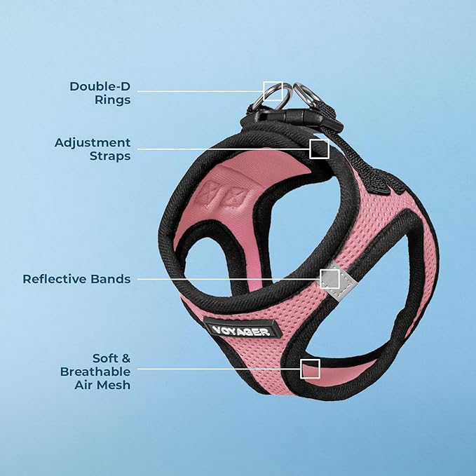Best Pet Supplies Voyager Step-in Air Harness - All Weather Mesh, Reflective, No Pull Harness for Dogs, Cats - Secure with Hook & Loop Fastener, Buckle, Double D-Rings - Pink/Black Trim, XS