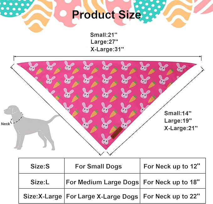 ADOGGYGO Easter Dog Bandana 2 Pack, Bunny Carrot Print Triangle Pet Scarf, Premium Fabric, Reversible Purple Pink Easter Bandana for Medium Large Dogs (Large)