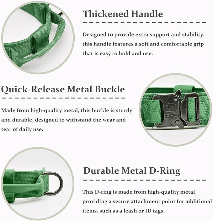 Tactical Dog Collar, Adjustable Military Training Nylon Dog Collar with Control Handle and Heavy Quick-Release Metal Buckle for Small Medium Large Dogs, Emerald Green L