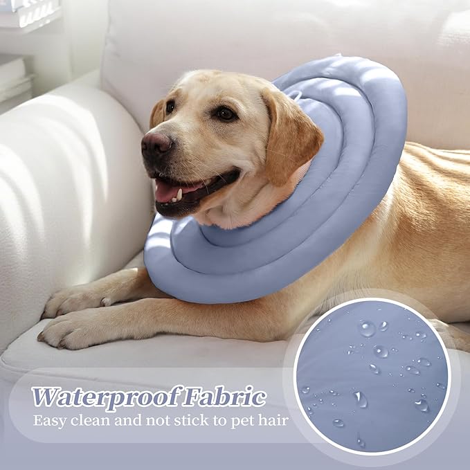 IDOMIK Dog Recovery Collar, Waterproof Soft Dog Cone After Surgery, Comfy Protective Elizabethan Collar Alternative for Dogs Cats, Adjustable Pet Neck Donut Cone Anti-Licking Biting Wounds,Blue,2XL