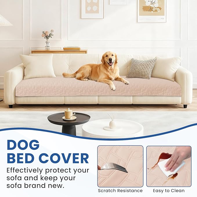 Waterproof Dog Bed Cover Pet Blanket, Soft Couch Cover for Dogs Washable, Non-Slip Dog Blanket Protect Furniture Couch Sofa Car for Puppy Large Dogs Cat (82x102 Inch, Beige)