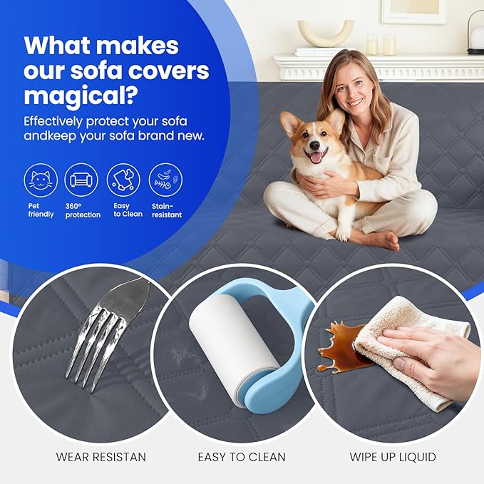 Waterproof Dog Blanket, Non-Slip Soft Pet Bed Cover, Couch Cover for Dogs Washable, Protects Sofa, Furniture, Crate, Car, Tear Resistant Leakproof Pet Blanket (40x50 Inch, Dark Grey)