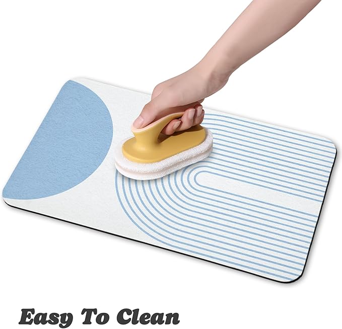 Dog Food Mats for Floors Waterproof, Cat Water Bowl Mats Pet Feeding Absorbent Mat Placemats for Food and Water Blue Bohemia 17 * 30 inch