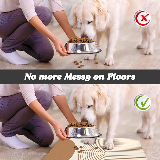 Dog Food Mats for Floors Waterproof, Cat Water Bowl Mats Pet Feeding Absorbent Mat Placemats for Food and Water Beige Bohemia 12 * 20 inch