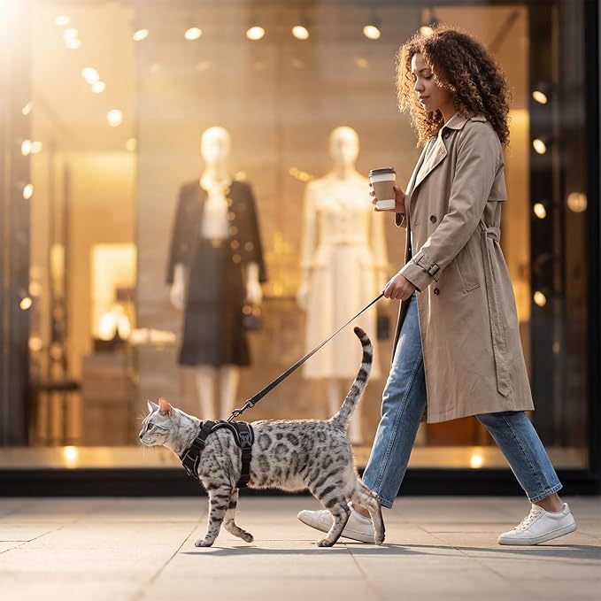Cat Harness and Leash Set Escape Proof Tactical Extra Large Kitten Harness Emotional Support Cat Vest, Black, XXL