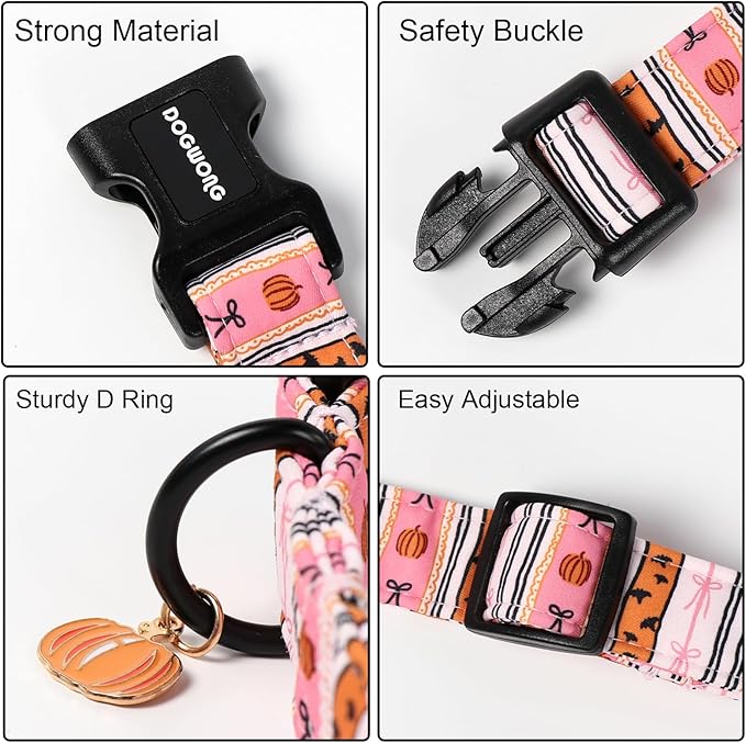 DOGWONG Fall Dog Collar- Pink Halloween Dog Collars Adjustable Classic Halloween Dog Collar for Small Medium Large Dogs XS