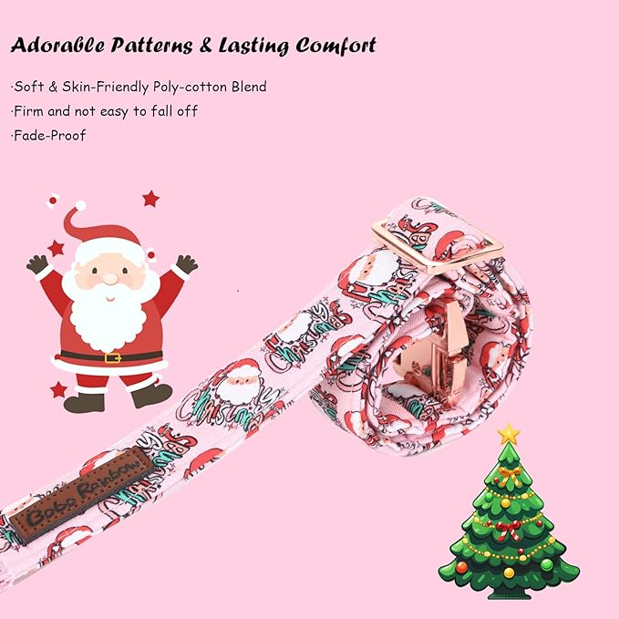 Christmas Dog Collar, Pink Christmas Santa Claus Dog Collar Bow Tie Pet Collars with Bow Adjustable Pet Collars with Premium Metal Buckle Dogs Necklace for X-Large Girl Dogs