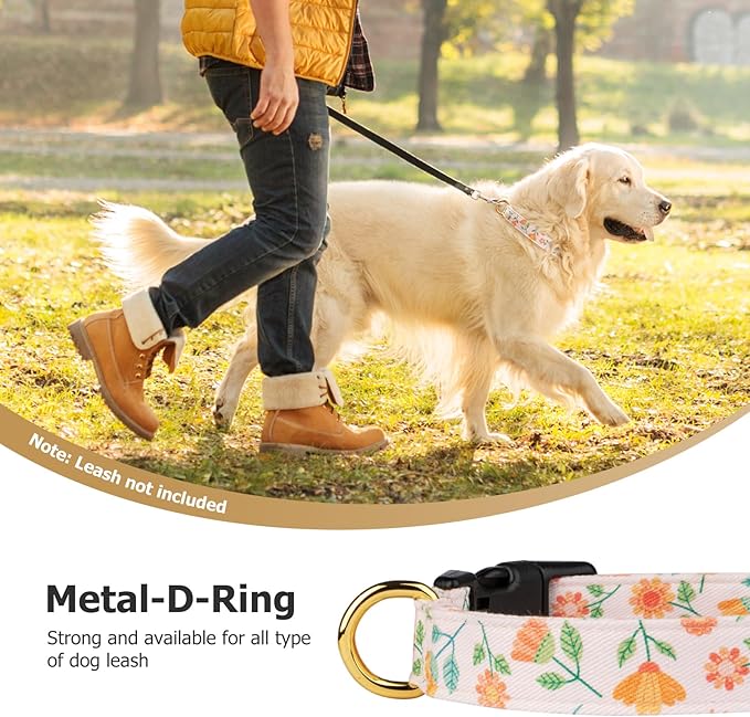 Cotton Handmade Dog Collar Cute and Distinctive Patterns Pink Sunflower with Pendant for Girl Boy Dogs Collars L