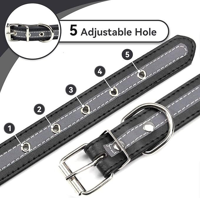 PETCARE Reflective Dog Collar with Cute Paw Rivet Studded Funny Soft PU Leather Adjustable Puppy Dog Collars for Small Medium Large Dogs Cats (Black,Small)