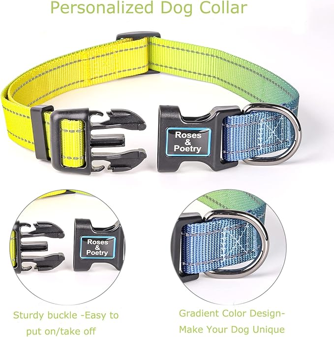 Roses&Poetry Small Dog Collar with Gradient Amber, Yellow Reflective Dog Collar Adjustable Small Pet Collars for Small Medium Large Dogs (Amber-S)