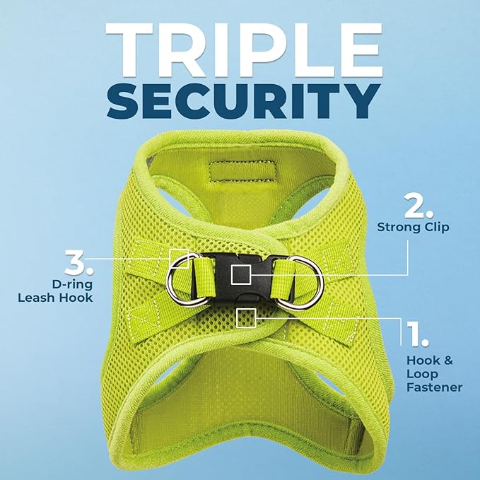 Best Pet Supplies Voyager Step-in Air Harness - All Weather Mesh, Reflective, No Pull Harness for Dogs, Cats - Secure with Hook & Loop Fastener, Buckle, Double D-Rings - Lime Green, M