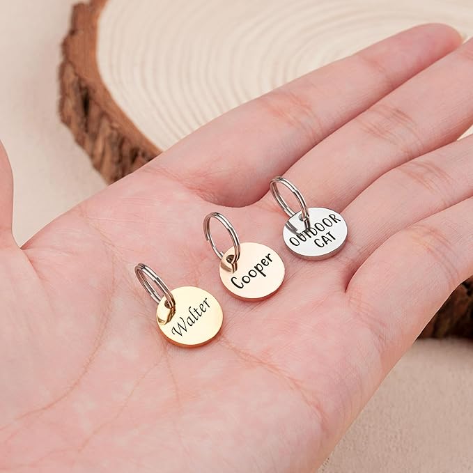 Anavia Small Size Dog Cat ID Tags, Small/XS Personalized Color Plated Stainless Steel Puppy Kitten Name Tags, Customized Engraved Nameplate Pet Collar Tag (Rose Gold, XS-Round)