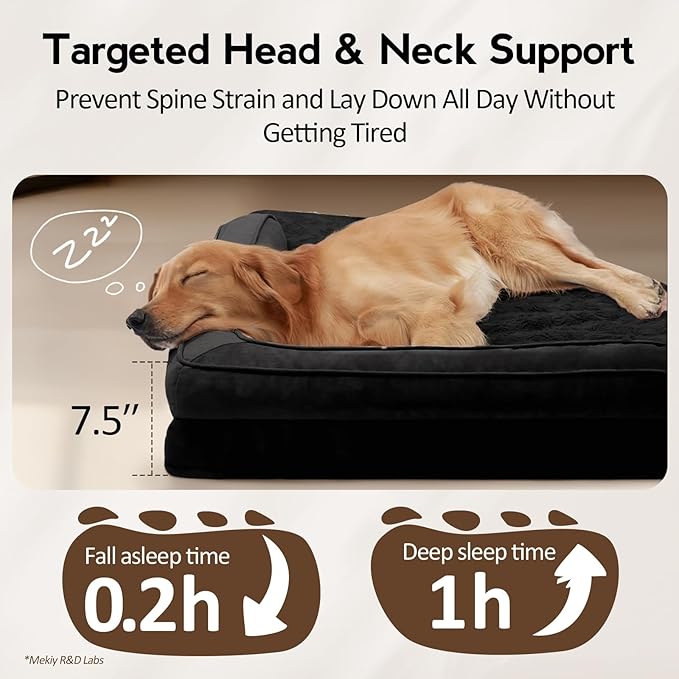 Large Orthopedic Dog Bed with Sides XXL Dog Beds with Removable Washable Cover Non-Slip Waterproof Pet Bed for Extra Large Dogs - Black XXL