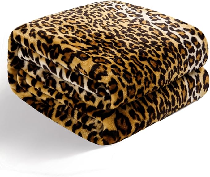 Bnuitland Leopard Print Fleece Flannel Throw Blanket, 300 GSM Double Sided Cheetah Print Blanket for Bed Sofa Couch Travel, Super Soft Fuzzy Fluffy Lightweight for Adults and Kids, 50×60 inch