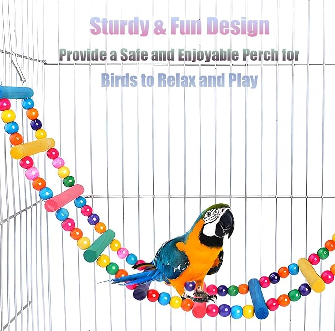 Bird Toys for Parrots Parrot Bridge, Swing Toys, and Ladders for Macaws, African Greys, Budgies, Cockatiels & Parakeets - Wooden Bird Ladder and Swing Toys for Play and Training (25Inch - 10 Ladders)