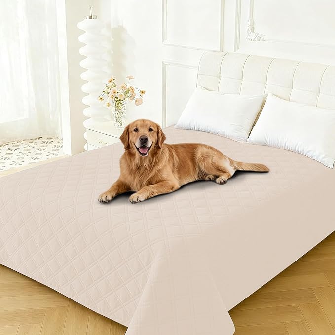 Waterproof Dog Blanket, Non-Slip Soft Pet Bed Cover, Couch Cover for Dogs Washable, Protects Sofa, Furniture, Crate, Car, Tear Resistant Leakproof Pet Blanket (30x53 Inch, Beige)