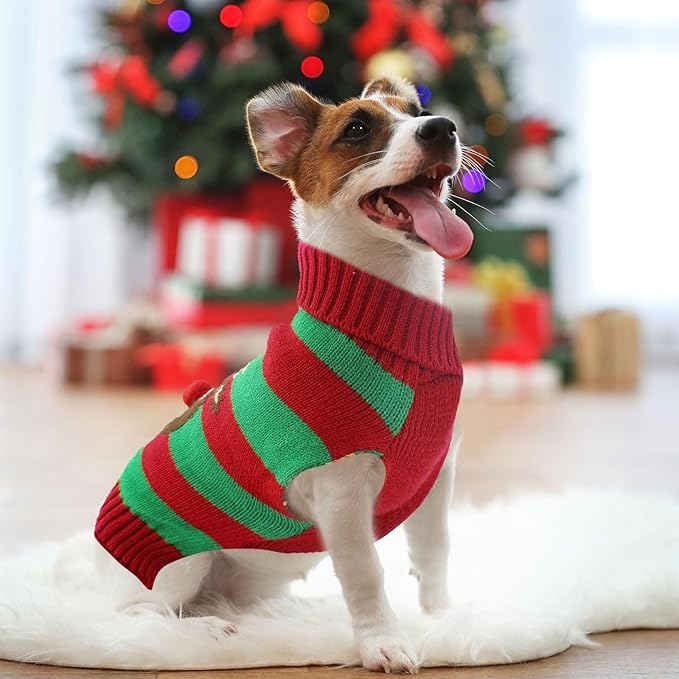 Dog Cat Christmas Sweater Boy Girl Ugly Reindeer Xmas Pet Clothes Holiday Puppy Costume New Year Gifts for Small Medium Large Dogs Outfits (XL, Red Green Stripe Reindeer)