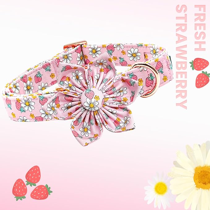Lionheart glory Dog Collar Flower Collar Pink Dog Collar with Flower Spring Summer Cute Collar Dog Female Soft Durable Adjustable Dog Collars for Medium Dogs, B:Strawberries