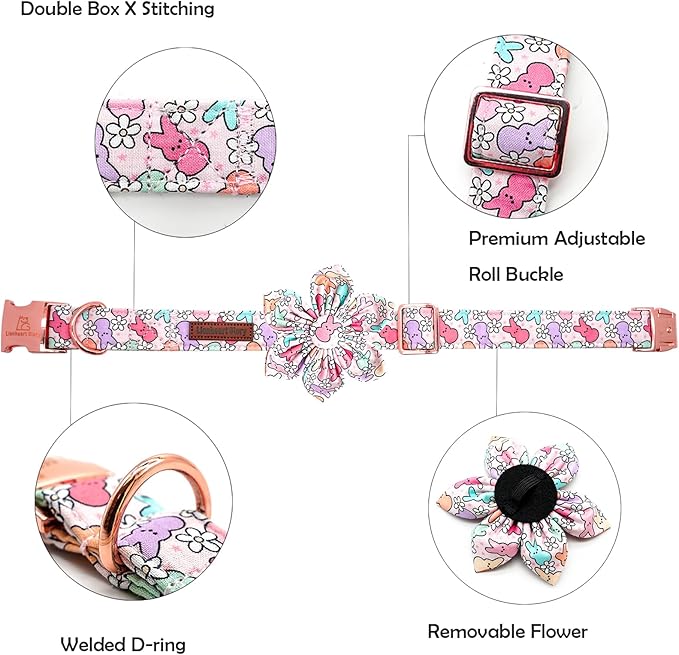 Lionheart glory Easter Day Dog Collar with Flower Dog Collar for Small Dogs, Rabbits Colorful Dogs Collars Flowers Spring Collars Puppy Flowers