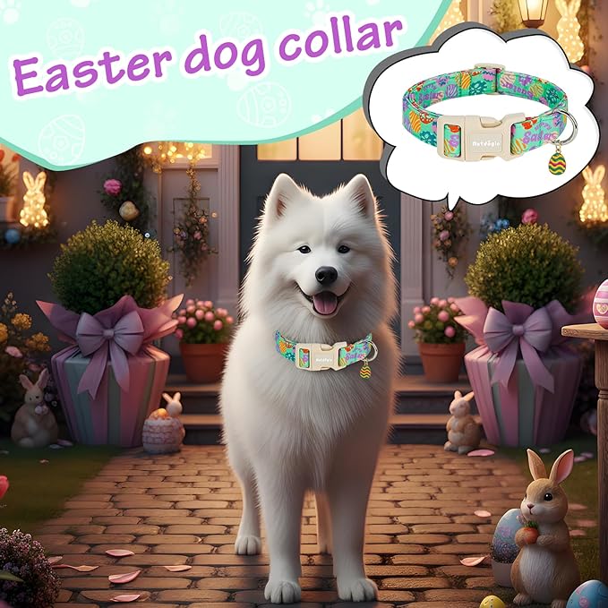 Easter Dog Collar for Extra Small Dogs, Adjustable Green Small Dog Collar with Colorful Eggs Pattern, Cute Easter Dog Collars Girl Boy Collar for Dogs -XS
