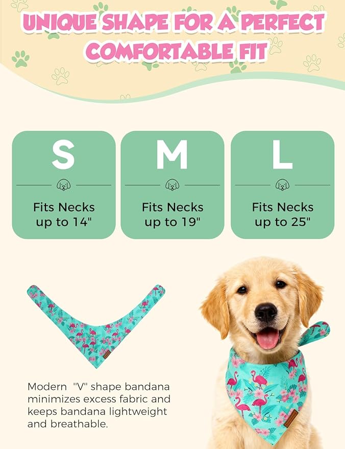 Luxury Double-Layer Dog Birthday Bandana – Handmade, Silk-Soft Polyester for All Dog Sizes | Birthday & Party Outfit | Gift-Ready Pet Accessory(Blue Flamingo, Large)