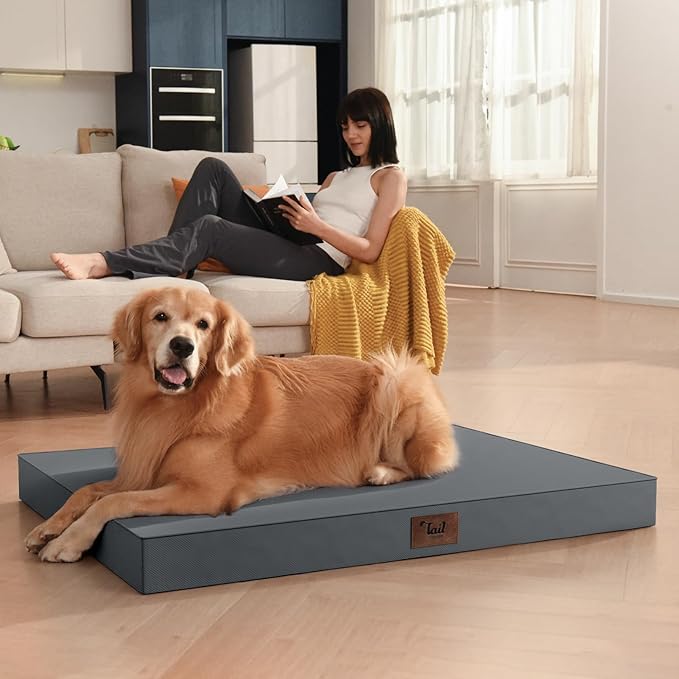 Outdoor Orthopedic Dog Bed, Waterproof Dog Bed for Large Dogs 36x27 Inch, Egg Crate Foam Pet Mat with Washable Removable Oxford Cooling Cover, Grey