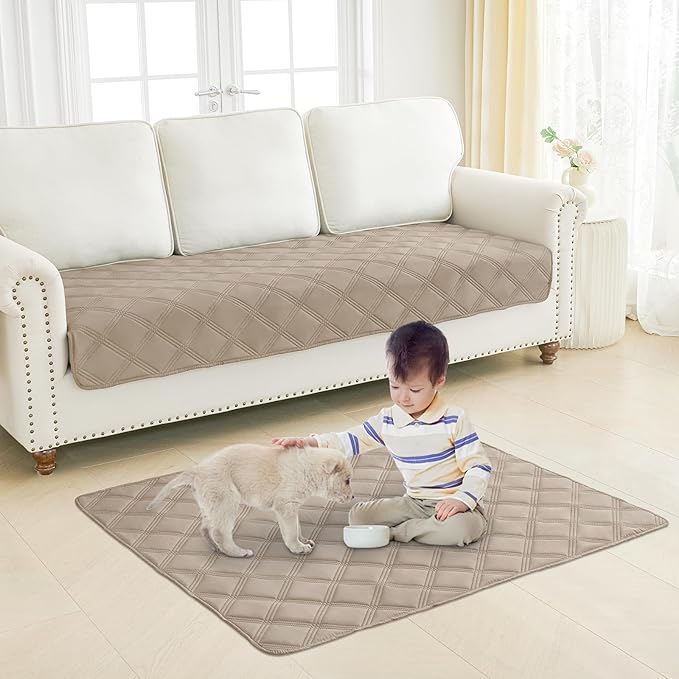 Smiry Waterproof Dog Bed Cover Blanket 40x50, Soft Reversible Pet Blanket, Washable Leakproof Cats Dogs Couch Cover for Sofa, Couch, Furniture, Taupe/Taupe