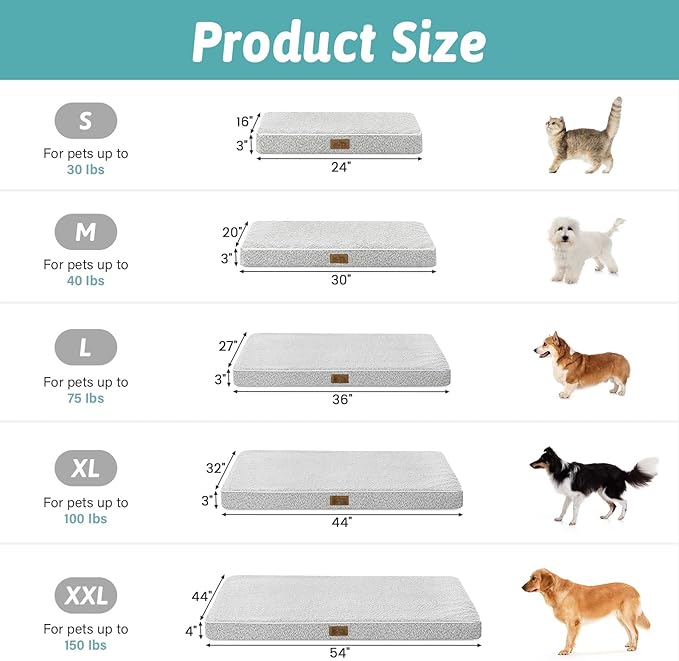 Big Dog Bed for Giant Dogs, Rectangular XXL Orthopedic Dog Beds Extra Large, Foam Anti-Slip Bottom Pet Mat with Washable Removable Cover, Suitable for Pet Up to 150 lbs, 54x44x4 inch, Grey