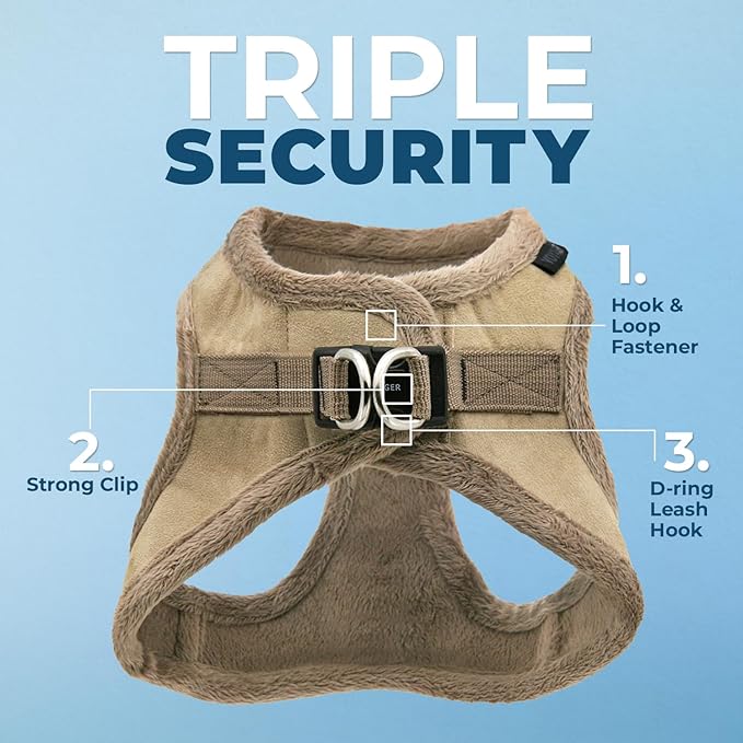 Best Pet Supplies - All Weather Plush, Reflective, No Pull Harness for Small, Medium Dogs, Cats - Secure with Hook & Loop Fastener, Buckle, Double D-Rings - Latte Suede, XS