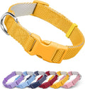 Dynmeow Soft and Breathable Cotton Dog Collar, Durable Adjustable Pet Collar with Quick-Release Buckle, Lightweight for Sensitive Skin for Small and Medium Dogs, Yellow, S