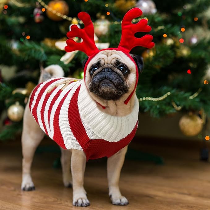 Dog Christmas Sweater Xmas Pet Clothes Cute Striped Gingerbread Man Costume Holiday Puppy Cat Jumpers Outfits New Year Gifts for Small Medium Large Dogs(Red Gingerbread Man,L)