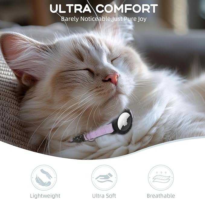AirTag Cat Collars, Stretchy Collar with Apple AirTag Holder and Bell, Breakaway Ultra Design Elastic GPS Tracking Collars for Cats and Puppies, (7.5-12.5 Inch), Purple