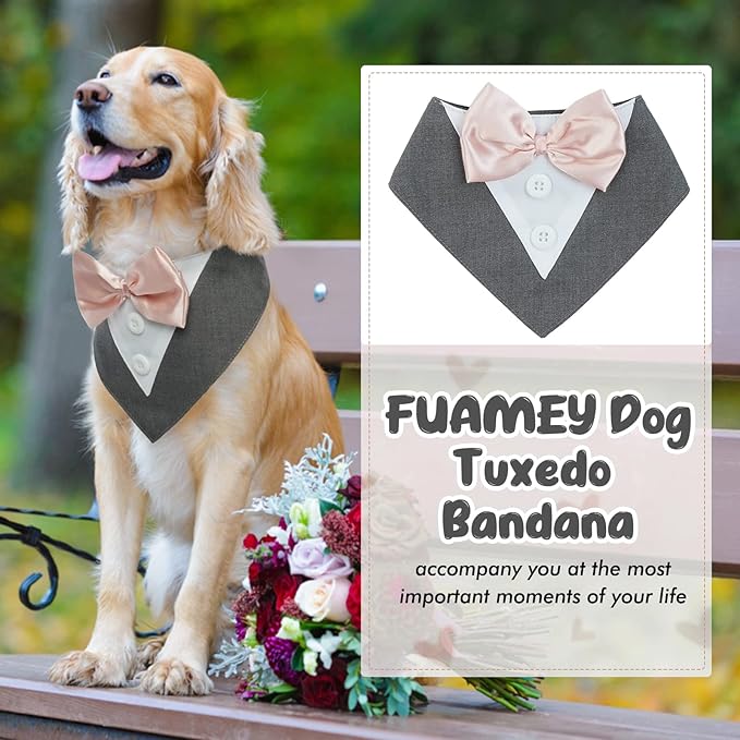 FUAMEY Dog Tuxedo for Small Dogs,Dog Formal Suit Dogs Attire Pet Bow Tie Puppy Party Costumes Cat Tux Outfits Pets Bandana Cosplay Adjustable Bowties Wedding Birthday Valentines Grey S