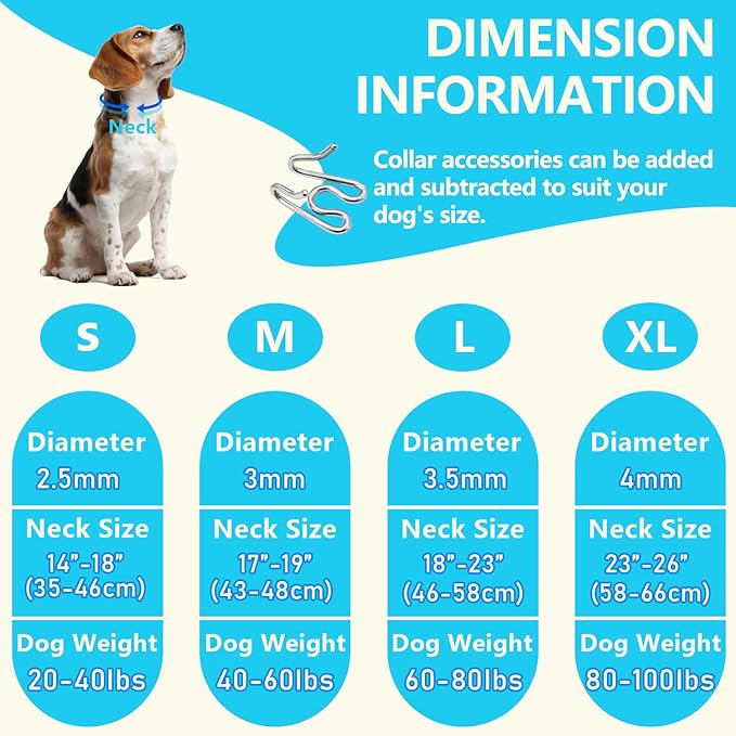 Stainless Steel Dog Collar, Tangle-Free 360° Swivel Collar with Quick-Release Buckle, Adjustable for Small, Medium and Large Dogs (M-3.0mm)