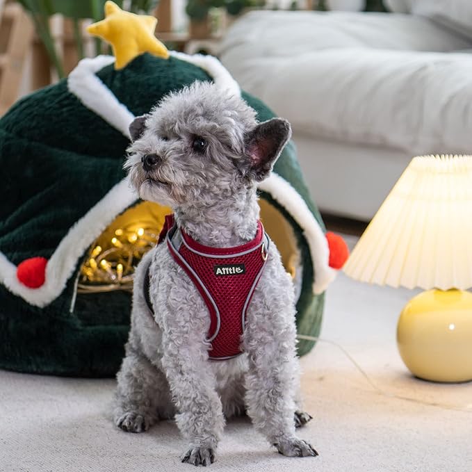 AIITLE Escape Proof Dog Harness - Xmas Step in Adjustable Dog Harness No Choke Over with Breathable Mesh and Quick-Release Buckle - Outdoor Walking, Training for Medium Dogs Burgundy XL
