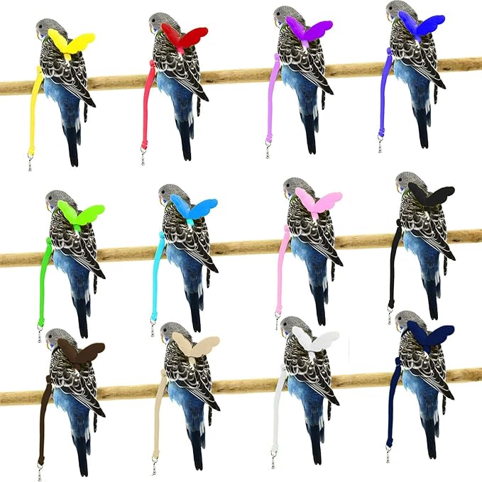 Pet Parrot Bird Harness and Leash, Adjustable Training Design Anti-Bite, Bird Nylon Rope with Cute Wing for Parrots, Suitable for Alexandrine, Scarlet, Keck, Mini Macaw Same Size Birds (White)