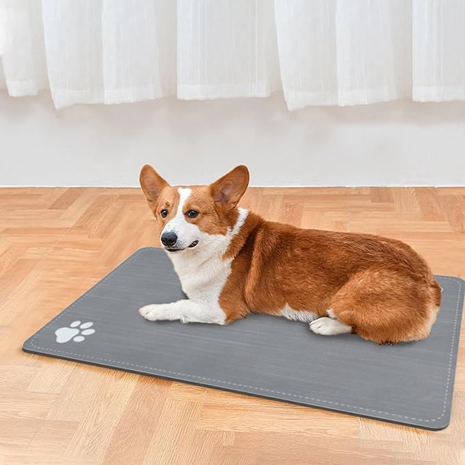 Le courant Cat & Dog Feeding Mat for Bowl-Pet Eating mat,Absorbent Non-Slip,Quick Dry Dog Water Bowl Dispenser Mat,Backing Pet Placemat for Messy Drinkers,Grey.Dog Paw-11.8x19.7 in