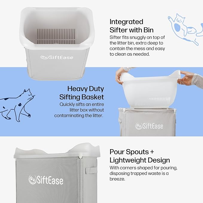 Cat Litter Sifter - SiftEase Sifting Litter Box Cleaner, Large Litter Box Sifter with Bin for Fast & Easy Scoop Free Cleaning and Longer Lasting Litter (2 Pack Pink)