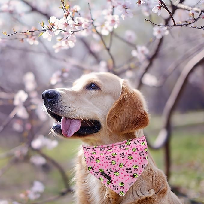ARING PET Bee Dog Bandanas, Spring Yellow Pink Bees Pet Bandana Scarf Triangle Bibs for Puppy Small Medium Large Boy Girl Dogs Cats-L