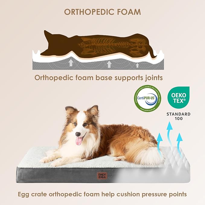 EHEYCIGA Orthopedic XL Dog Beds for Extra Large Dogs with Removable Washable Cover for Crate, Beige, 41x27