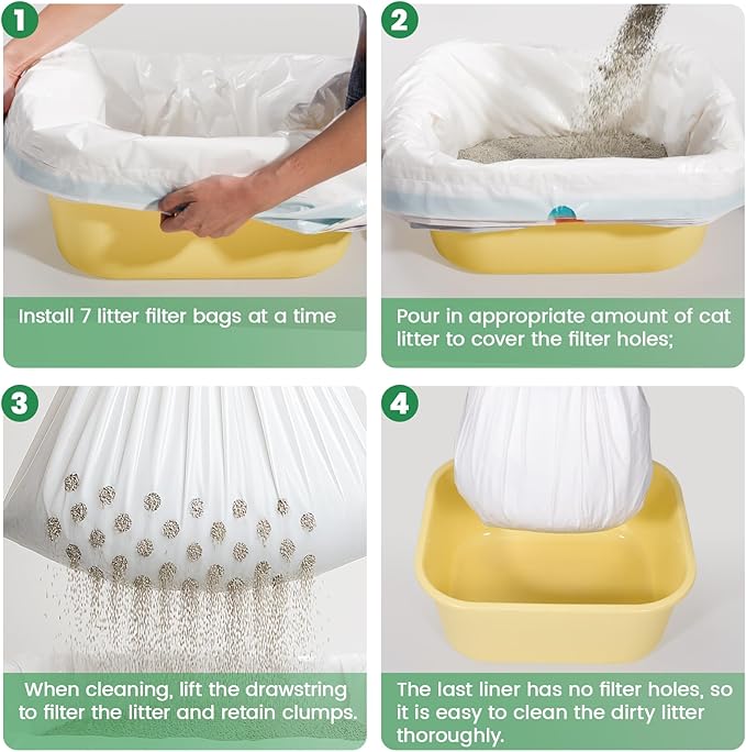 7-Day Sifting Litter System Bags, Heavy Duty Thickened Liners 37x18 Inch (14 Pack), Fits Standard Litter Boxes.