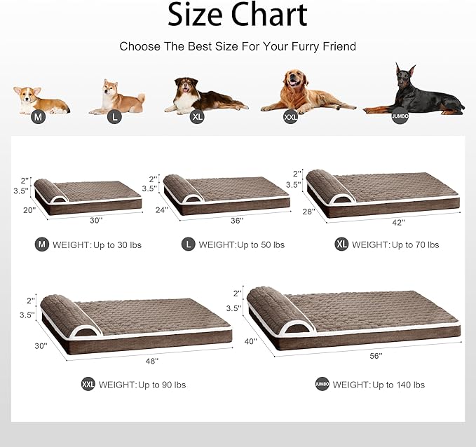 Orthopedic XL Dog Bed Large Sized Dog with Pillow 48''X30'', Waterproof Soft Comfortable Egg Crate Foam Pet Crate Beds Mat with Removable Washable Cover and Non-Slip Bottom, Taupe