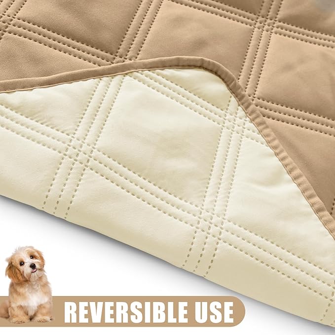 Smiry Waterproof Dog Bed Cover Blanket 40x80, Soft Reversible Pet Blanket, Washable Leakproof Cats Dogs Couch Cover for Sofa, Couch, Furniture, Camel/Beige