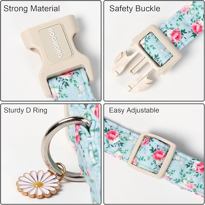 DOGWONG Floral Dog Collar, Cute Adjustable Flower Collar, Girl Female Dog Collar with Strong Plastic Buckle for Small Medium Large Dogs,M
