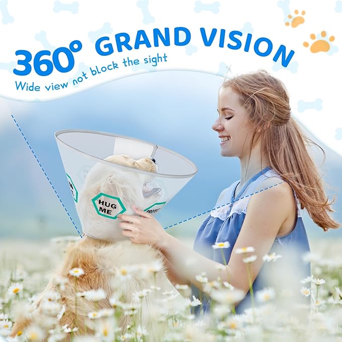 Supet Dog Cone Collar After Surgery to Stop Licking: Adjustable Recovery Elizabeth Collar Alternative for Large Medium Small Dogs, Plastic Pet Head Neck Cone (XL)